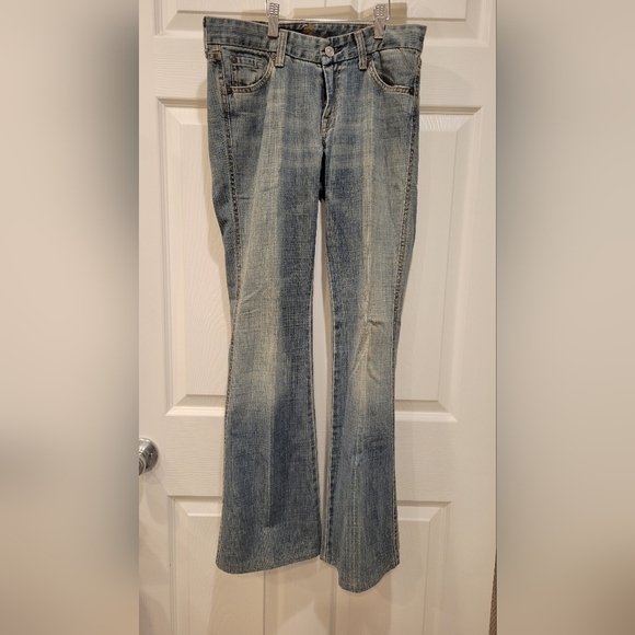 7 For All Mankind Jeans Boy Cut Womens Sz 28 Blue Denim Low Rise Bootcut USA VTG - Picture 1 of 8